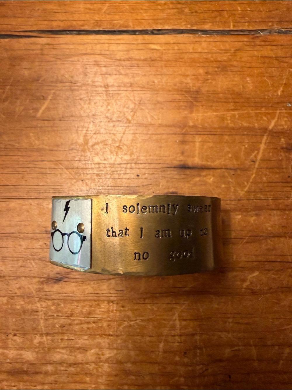 Harry Potter Inspired Brass Cuff Bracelet - 'I Solemnly Swear'
